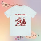 Out here Balling Santa Football Holidays Crew Cotton Blend Shirt