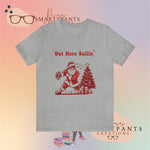 Out here Balling Santa Football Holidays Crew Cotton Blend Shirt